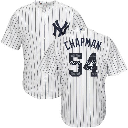 Yankees #54 Aroldis Chapman White Strip Team Logo Fashion Stitched MLB Jersey - Click Image to Close